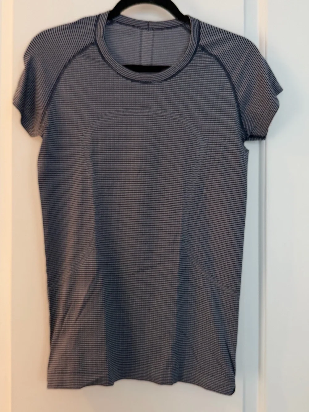 lululemon short sleeve swiftly tech crew in navy and white stripes